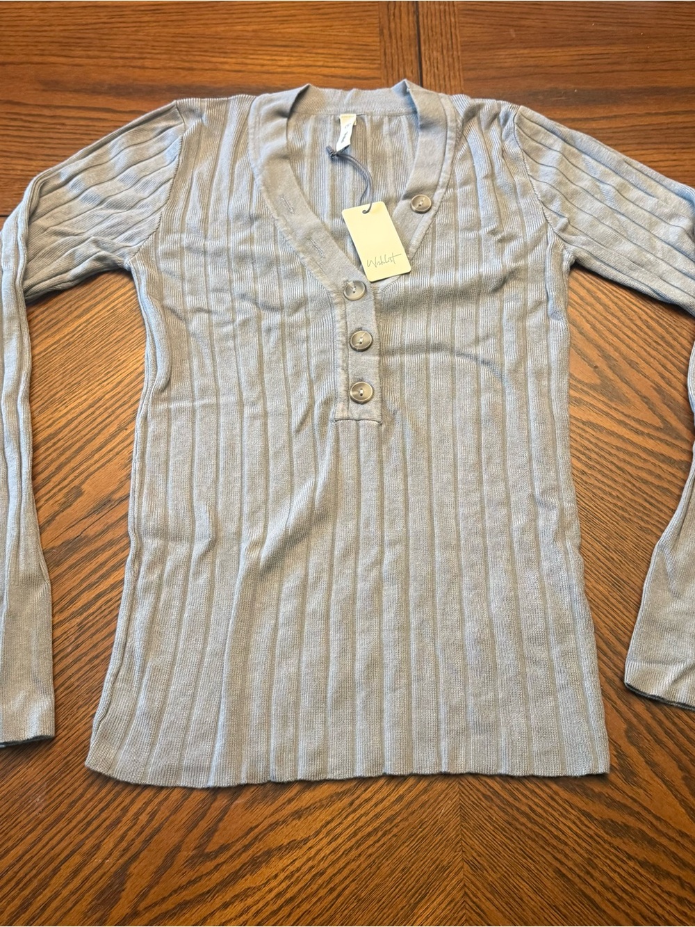 Wishlist Women's Long Sleeve Gray V-Neck Button Top Ribbed Thermal New Small